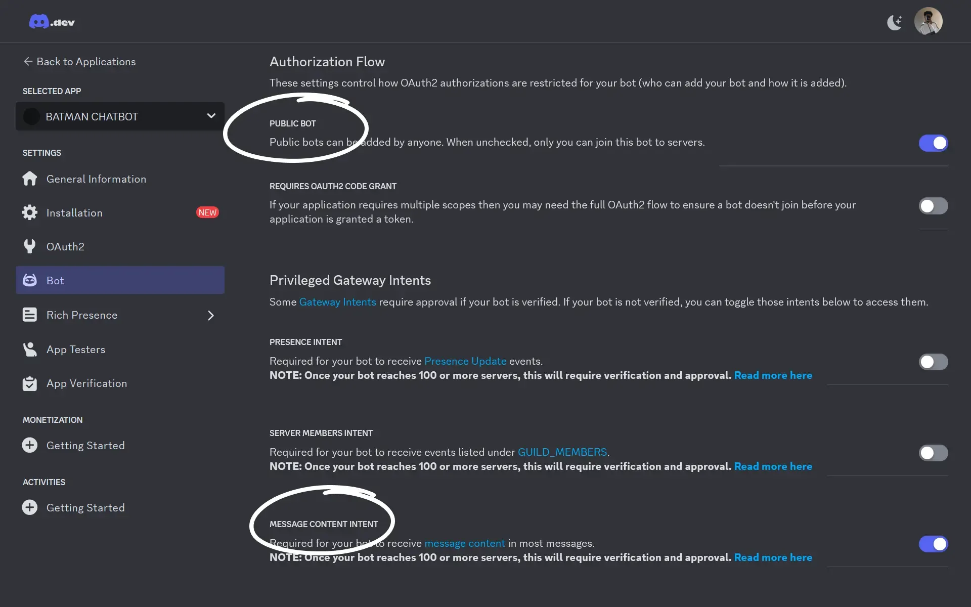 Discord Bot Settings